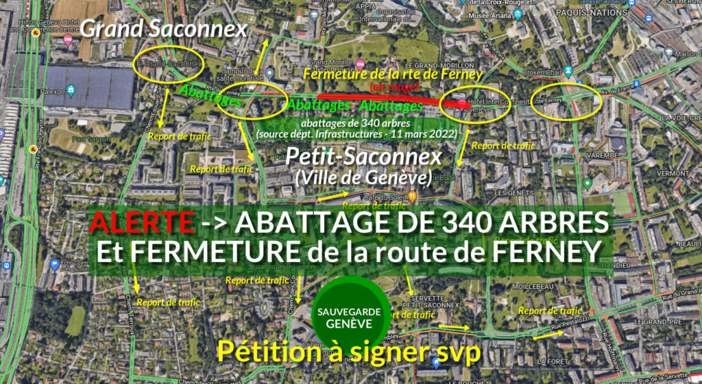 sauvegarde geneve petition non a labattage de 340 arbres et non a la fermeture definitive de la route de ferney petition abbatage 340 arbres plan route de ferney geneve