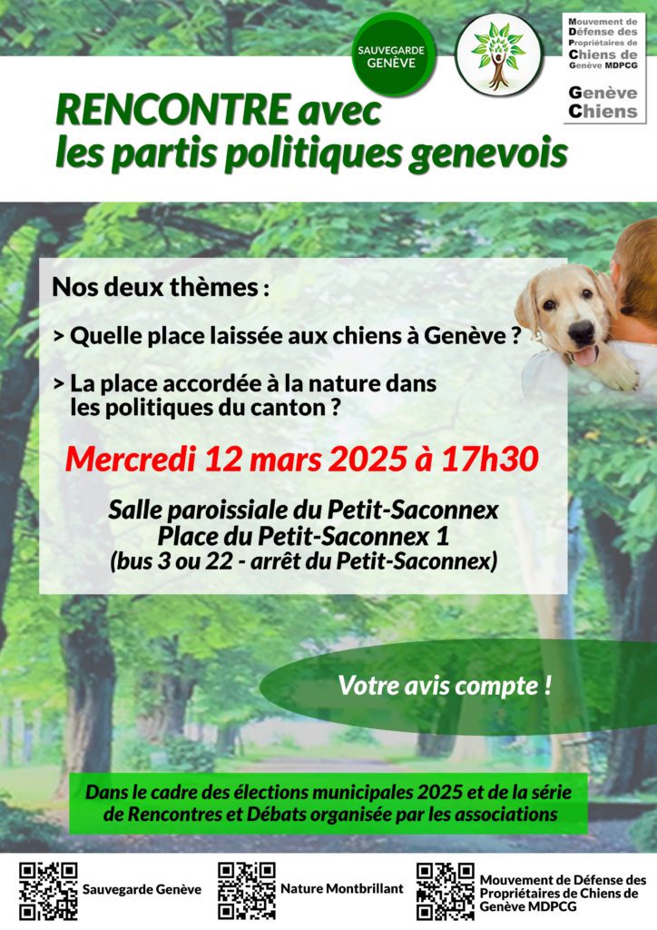 sauvegarde geneve rencontre avec les partis genevois flyer rencontre partis genevois 12 mars 2025 genevechiens sauvegarde geneve nature montb vf11