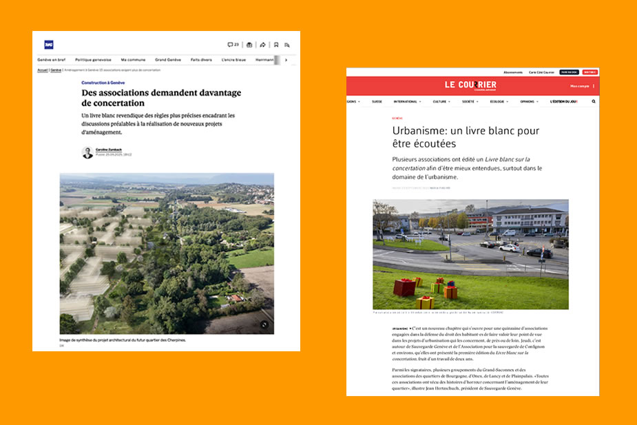 sauvegarde geneve lancement du livre blanc sur la concertation a geneve par les associations concertation geneve presse septembre 2025